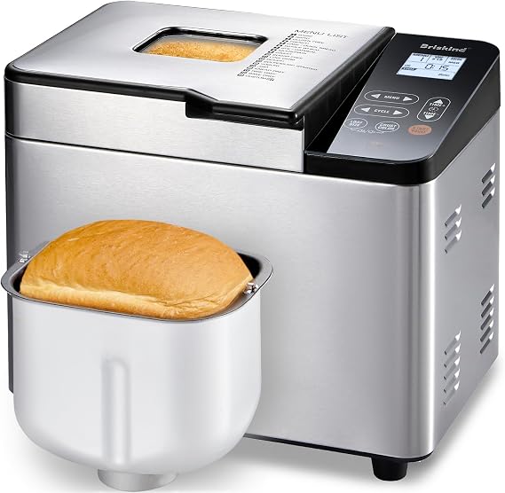 Briskind 2 lb Bread Maker Machine with Ceramic Pan, 19-in-1, Clear Text LCD | Glass Touch Panel, Stainless Steel Horizontal Breadmaker, Gluten Free, Dough, Jam & Custom Menus, 3 Loaf Sizes, Low Noise