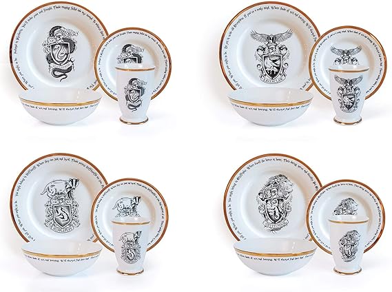 Harry Potter Hogwarts House Logos 16-Piece Dinnerware Set | Ceramic Dish Set