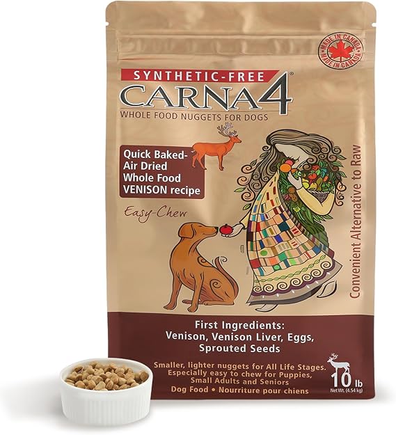 CARNA4 Gentle Quick-Baked Air-Dried Dog Food, Venison Recipe, 10lb