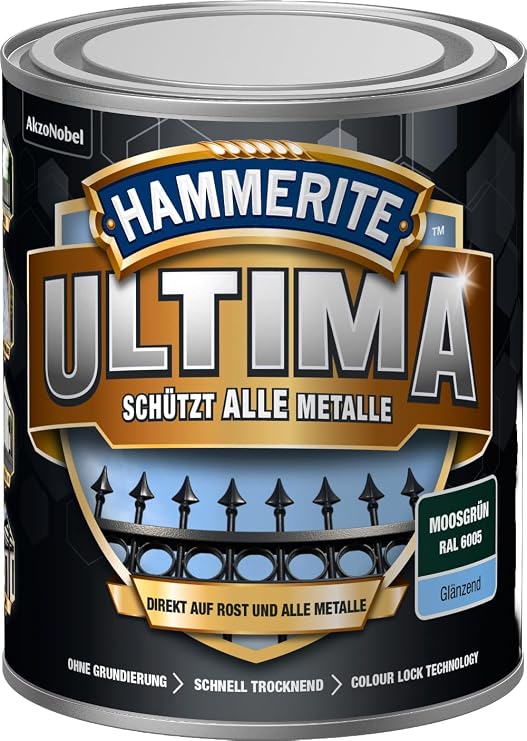 Hammerite Ultima Glossy, Metal Protective Paint, Moss Green RAL 6005, 750 ml