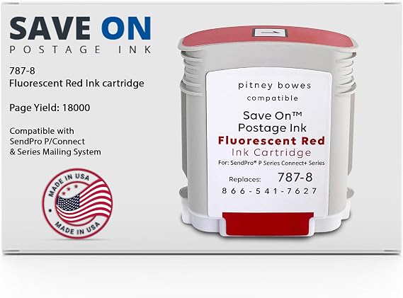 787-8 Compatible Pitney Bowes Postage Machine Red Ink Cartridge for SendPro P/Connect & Series Mailing System, 787 8 Red Fluorescent Ink Cartridge Postage Meter Cartridge
