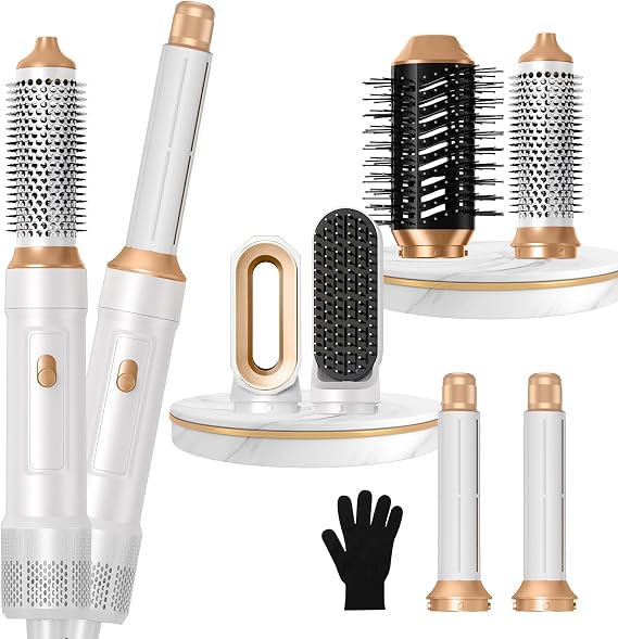 6 in ONE Blow Dryer Brush, Curling Wand Hair Styling Tools Set, Ionic Hot Air Hair Dryer, Massage Oval Hair Dryer, Left&Right Hair Curlers 100-120V