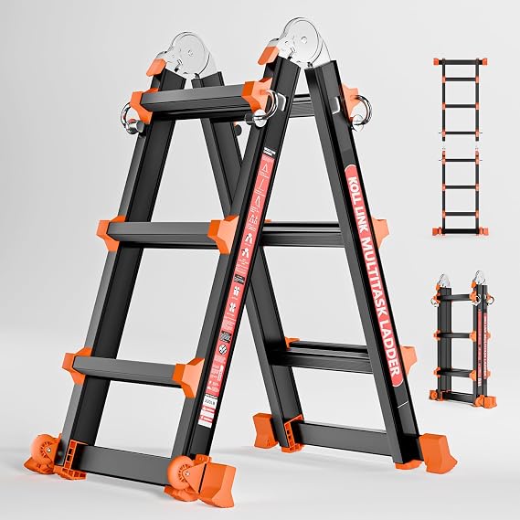 Ladder 9.5FT,Multi Position 3 Step Ladder Extension, Anti-Slip A Frame Folding Ladder with Removable Tool Tray, 330lbs Adjustable Telescopic Aluminum Ladders for Stairs Home Indoor Outdoor