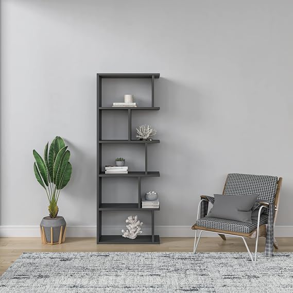 Ada Home Decor Bayside Modern Anthracite Bookcase 63.39'' H x 24.41'' W x 11.02'' D/Shelving Unit/Bookshelf