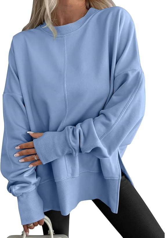 Womens Oversized Sweatshirts Side Slit Thumbhole Long Sleeve Sweatshirt Fall Fleece Lined Pullover Tops Y2K Outfits