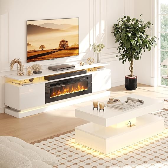 2-Piece Modern Living Room Table Set, White & Black