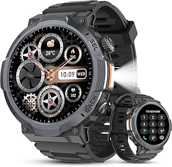 Military Smart Watches for Men(Answer/Make Calls), 1.53" HD Fitness Watch, Heart Rate Sleep Monitor, Smart Watch for Men,120+ Sport Modes, IP68 Waterproof Smartwatch for Android iOS, 30Day, Black