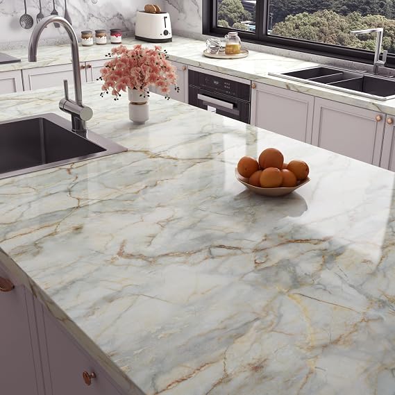 Stickyart Cyan Gold Marble Contact Paper for Cabinets and Drawers Removable Marble Contact Paper Peel and Stick Wallpaper Marble Adhesive Wallpaper for Kitchen Bathroom Countertops Waterproof 12"x160"