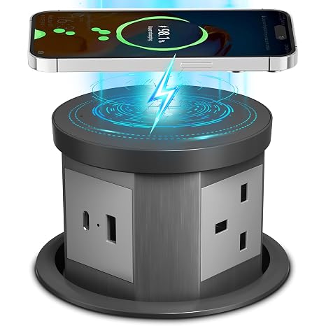 Pop Up Socket for Worktop, Push Up Hidden Socket with Wireless Charger
