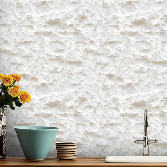 GLOW4U 3D Beige Stone Tile Peel and Stick Wallpaper for Kitchen Backsplash Walls Bathroom Living Room Furniture Decal 17.7x117 Inches