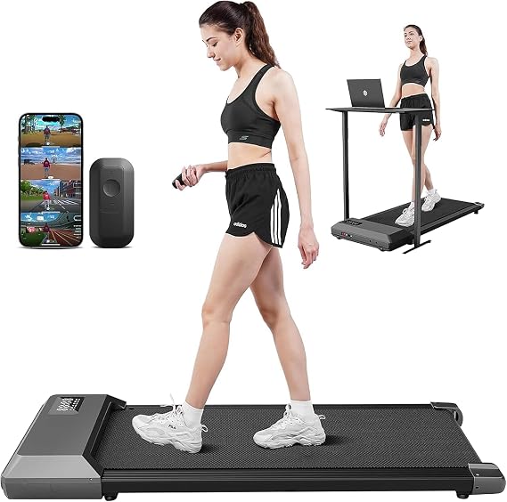 DeerRun Walking Pad Treadmill with 6% Manual Incline, Under Desk Treadmill for Home Office & Small Spaces, 0.63.8 MPH, 2.5 HP, 300 lb Capacity, App & Remote Control