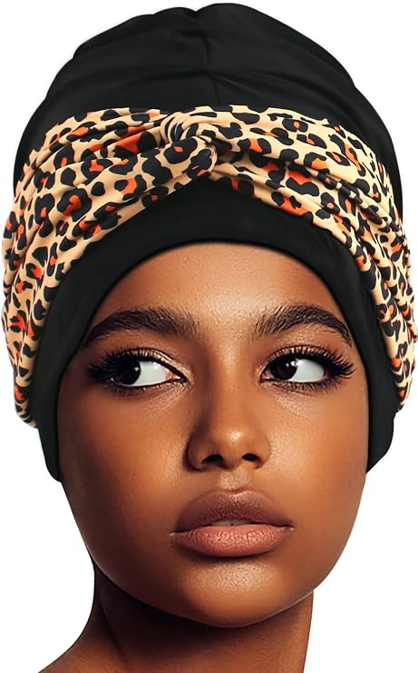 Ababalaya Swim Turban Waterproof Silicone Lined Satin Lined Swim Cap