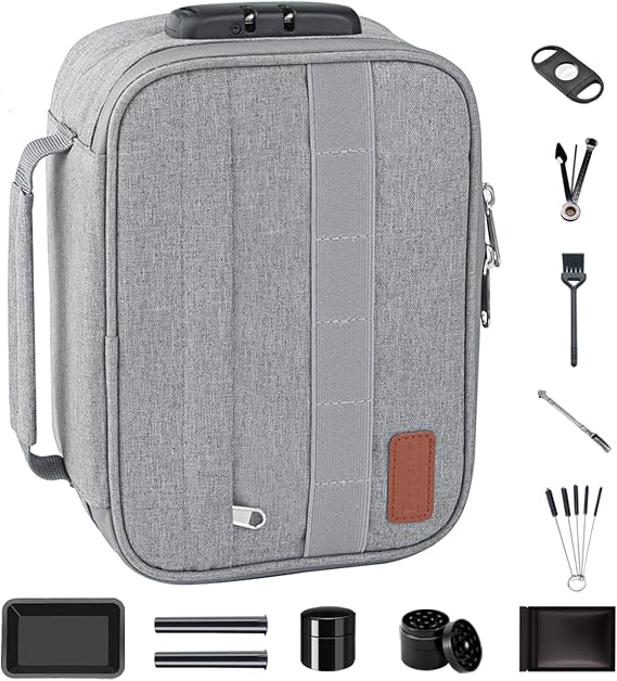 PODAHO Medium Size Smell Proof Bag with 10 PCS Accessories, Portable Organizers Makeup Box Case with Combination Lock, Premium Food Container Pouch for Storing Your Products, Grey