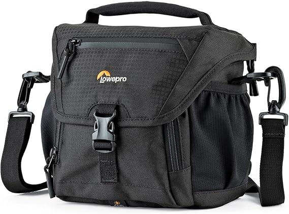 Lowepro LP37117, Nova 140AW II Camera Bag, Customizable, Portable, Fits Mirrorless with 17-85mm Attached Lens, Compact Drone, Flash, Black