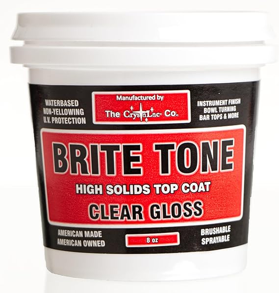 CrystaLac Brite Tone Polyurethane Instrument Finish, High Solids Non-Yellowing Super-Hard & Scratch Resistant Clear Coat for Musical Instruments, for Wood Metal Plastic & Glass, 8-Fl.Oz., Clear Gloss