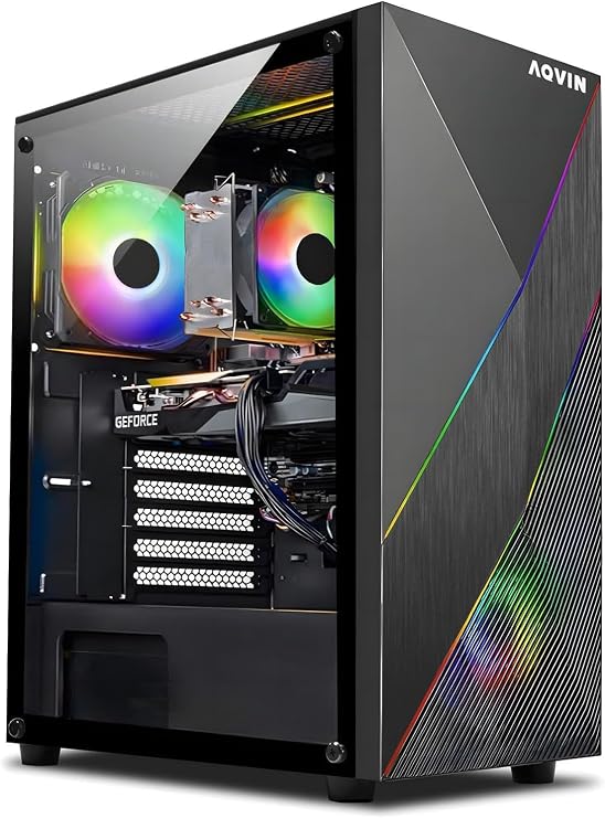 AQVIN Gaming Tower AQ40 Desktop PC - Intel i7 Core Processor Upto 4.00GHz, Radeon RX 580 8GB Graphics Card, 32GB DDR4 RAM, 1TB SSD, WiFi, Windows 10 Pro - Black