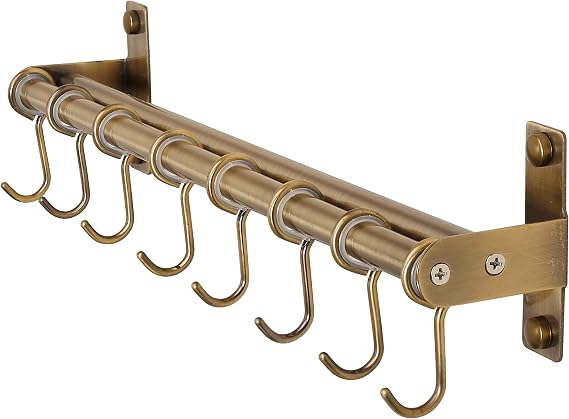Dseap Pot Rack - Pots and Pans Hanging Rack Rail with 8 Hooks, Double Bars, Pot Hangers for Kitchen, Wall Mounted, Bronze