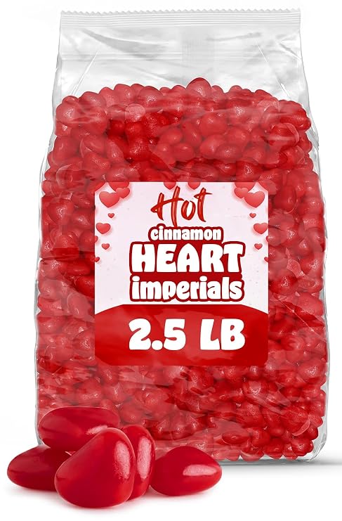 Cinnamon Imperial Hearts 2.5 lb Bold Red Cinnamon Heart Candy for Gifts, Classroom Treats, Candy Jars & Dessert Tables Gluten Free Resealable Bulk Bag