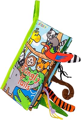 HECCEI Baby Cloth Books, Soft Toys Cloth Books, Touch and Feel Crinkle Books, Early Development Baby StrollerCrib Hanging Jungly Tails Cloth Book