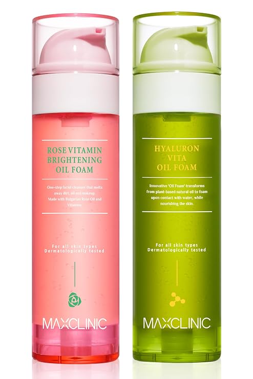 MAXCLINIC [K-Beauty] Rose Vitamin + Hyaluron Vita Oil Foam Gift Set | Daily Face Wash Oil Based Cleanser to Foam | Korean Skin Care Oil Cleanser for Dry Sensitive Skin