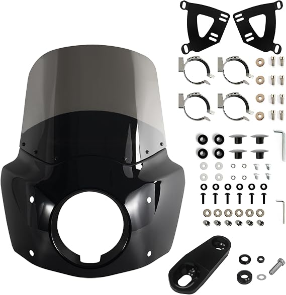 FATECIM Motorcycle 5.75" Headlight Fairing with 13" Smoke Windshield Windscreen & 35-41mm Mounting Hardware For Harley 86-15 Sportster 1200 Iron 883 XL883N Seventy Two Sportster 1100