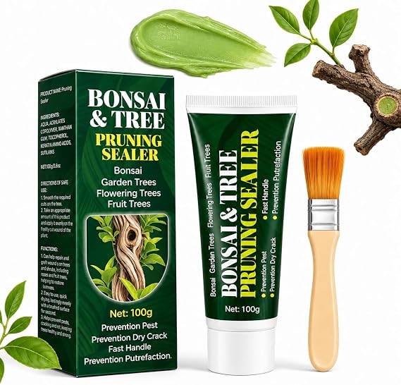 Tree Wound Sealer & Dressing, 100ml Tree Pruning Sealer for Cut, Damaged Bark & Grafting, Waterproof Tree Repair Sealant for Fruit Trees, Bonsai, Roses & Shrubs, Natural Protective Paste with Brush