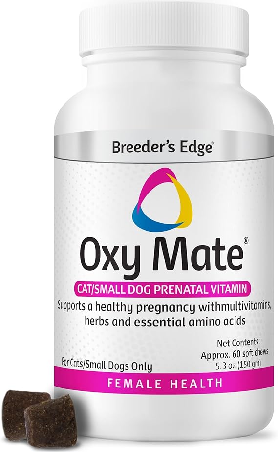 Breeder's Edge Oxy Mate Dog & Cat Prenatal Vitamins, Comprehensive Supplement for Pregnant Dogs and Cats Enriched with Essential Nutrients for Healthy Moms & Litters, Soft Chews - 60ct Small Dog & Cat