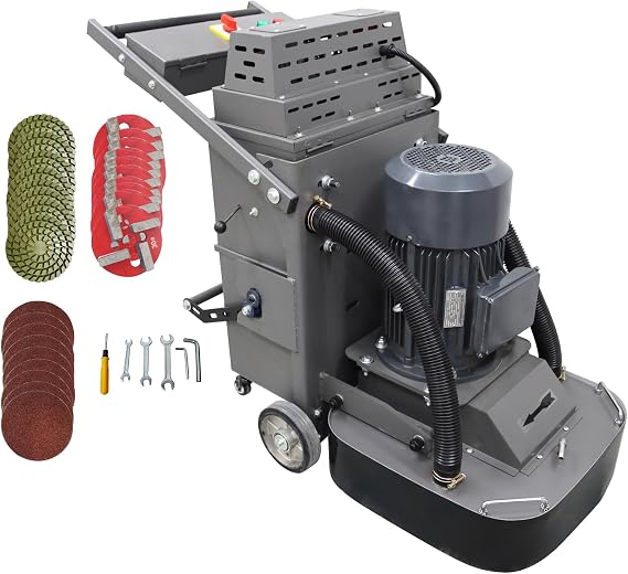 Concrete Floor Grinder Machine Cement Ground Grinder with 9 Grinding Disc 40L Vacuum Dust Collector Expoxy Floor Grinding Polishing Machine 220V 7.5kw Two Fans