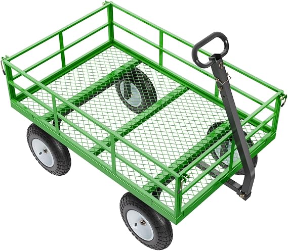 Happybuy 1200 Lbs Steel Garden Cart,Heavy Duty Pullable Garden Wagon Yard Cart,2 in 1 Outdoor Metal Utility Wagon Yard Trailer with 13" All Terrain Tires,Removable Mesh Sides and 180 Rotating Handle