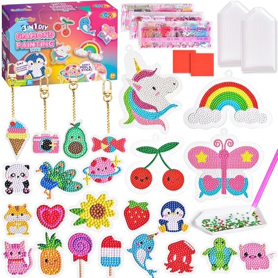 24 PCS Diamond Art Kits, Diamond Painting Craft Kits for Kids Ages 6-12