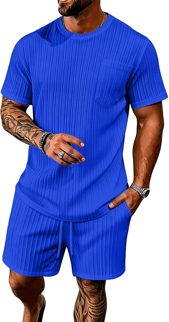 Men's Summer Beach Outfits 2 Piece Shirt and Shorts Sets