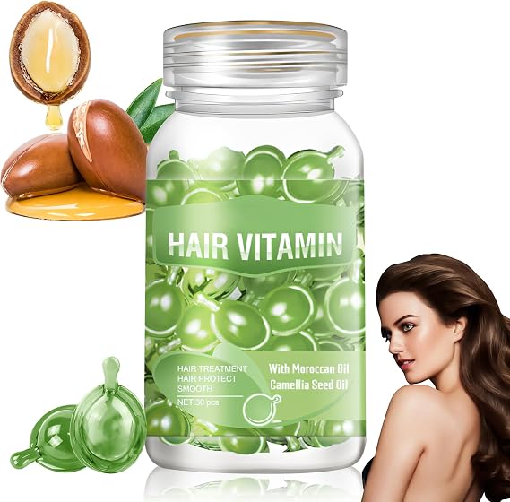 Hair Vitamin Serum Capsule, Hair Care Capsules Hair Treatment Serum Hair Vitamins Capsules for Hair Care Hair Moisturising Essence Anti-Frizz Hair Breakage Repair Hair Oil Capsules for Hair (Green)