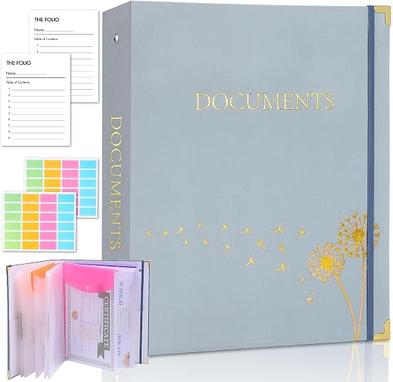 XKDOUS Important Document Organizer 3 Ring Linen Binders Folio File Folders