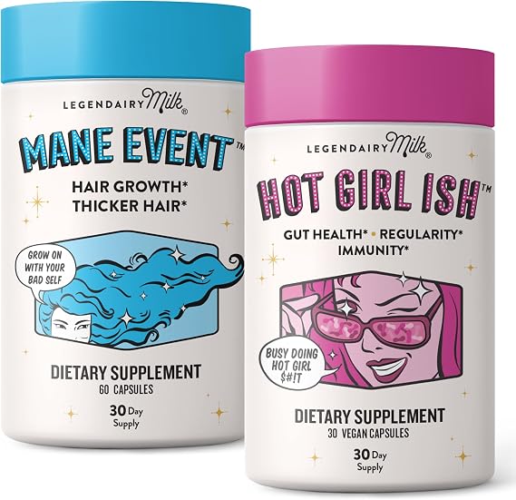 Legendairy Milk Mane Event Hair Vitamins + Hot Girl Ish Womens Probiotic for Gut & Digestive Health