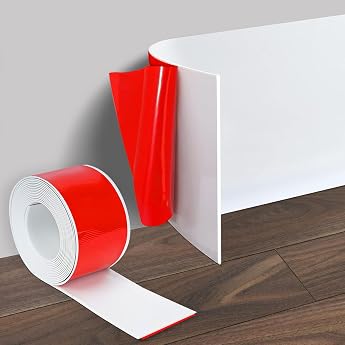 Self-Adhesive Skirting Board 10 cm x 5 m PVC Soft Skirting Flexible Skirting Board Moulding Strip Easy to Cut Flat Skirting Board for Living Room Bathroom Kitchen White