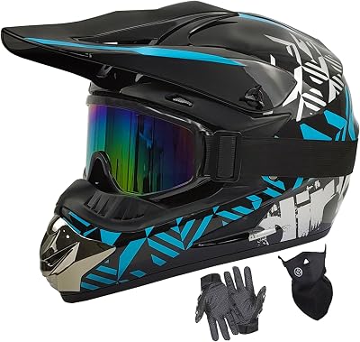 Youth Dirt Bike Helmets DOT Approved Fashion Kids Motocross, ATV, Off-Road, Four Wheelers, BMX Motorcycle Bike Helmets Goggles Gloves Faceshield