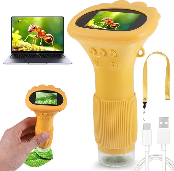 Microscope for Kids, 2.0”IPS Screen 200-1000X Handheld Microscope Camera | 2MP Lens Pixels Mini Microscope, Digital Microscope USB Connection to PC