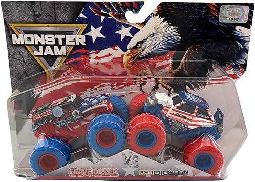 Monster Jam Grave Digger vs JCB Digatron Diecast Truck - Exclusive Red White Blue