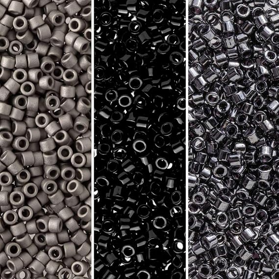 Miyuki Delica Seed Beads Bundle: Size 11/0, Midnight Palette Collection DB1, DB10, DB321-3 Tubes of 7.2 Grams
