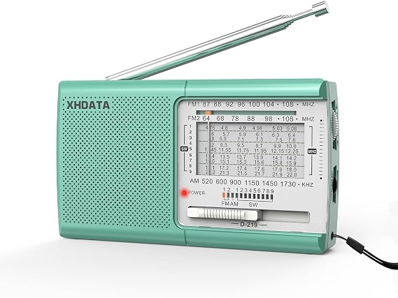 XHDATA D219 Radios Portable Am Fm with Strong Reception Compact Design, Small Battery Operated Transistor Radio(AA) Clear Sound Speaker Earphone Jack Ideal Gifts for Elder, Family, Outdoor, Green