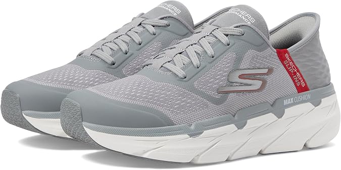 Skechers Men's Max Cushioning Slip-On - Athletic Workout Running Walking Shoes, Memory Foam, Grey/Red, 10 M US