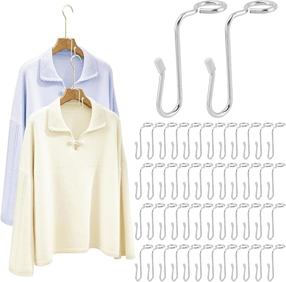 50 Pack Hanger Connector Hooks, Cascading Hanger Hooks for Closet, Silver
