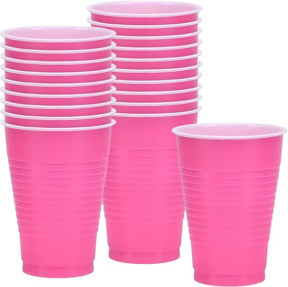 Disposable Plastic Party Cups - 12 oz | Hot Pink | Pack of 20