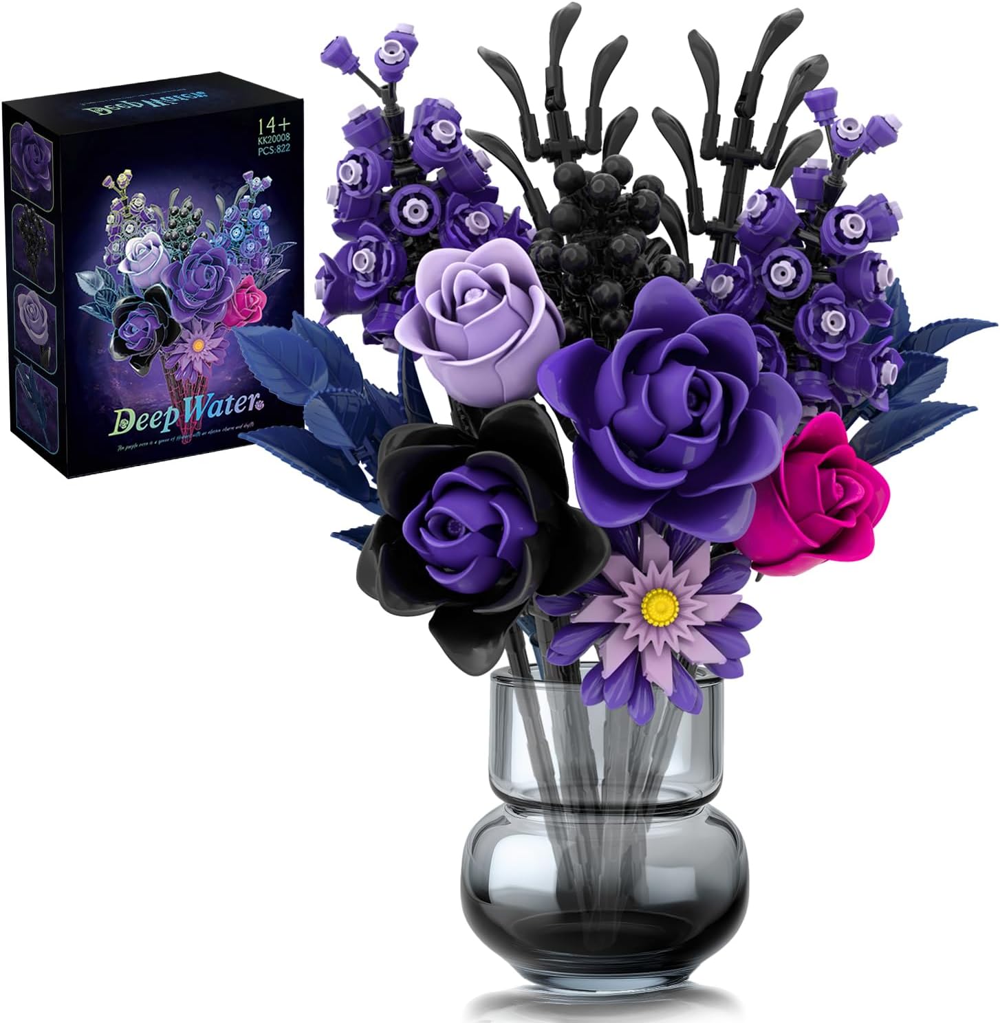 Purple Flowers Bouquet Building Set Purple Roses Bouquet Clamp Building Blocks Flowers Flowers Construction Toy Set for Adults Botanicals Home Decoration Women Men