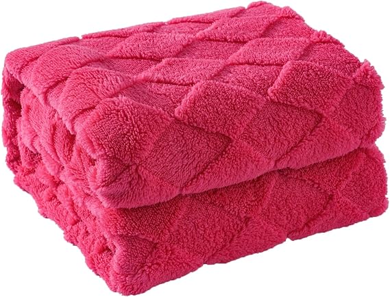 Hot Pink Fleece Throw Blanket for Couch Sofa 50x60 with Diamond Checkered