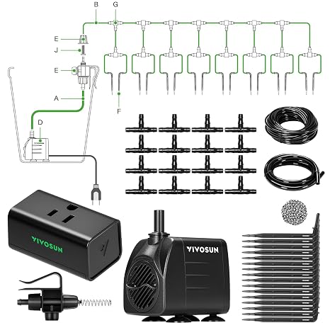 VIVOSUN Automatic Drip Irrigation Kit, Smart Watering System | 16 Drip Emitters, 4mm Fast Flow, App-Controlled, Quiet 15W Pump
