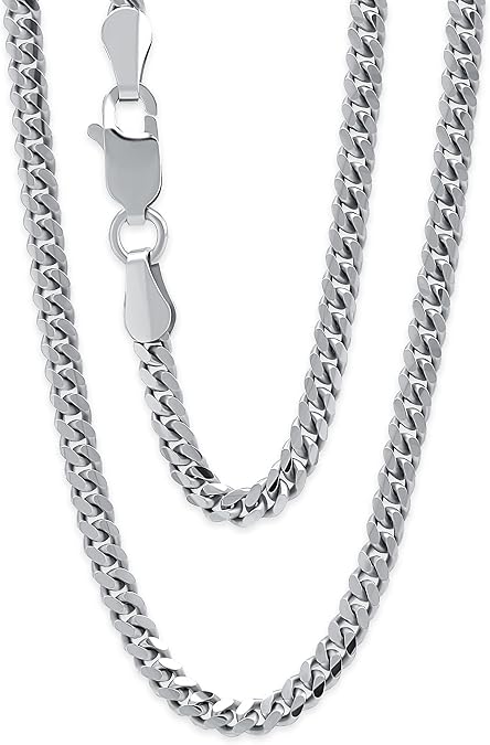Charm America Silver Miami Cuban Chain Necklace - 925 Sterling Silver - Available in 2.6mm, 3mm, 4mm, 5mm - 16 Inches to 30 Inches - Silver Cuban Chain