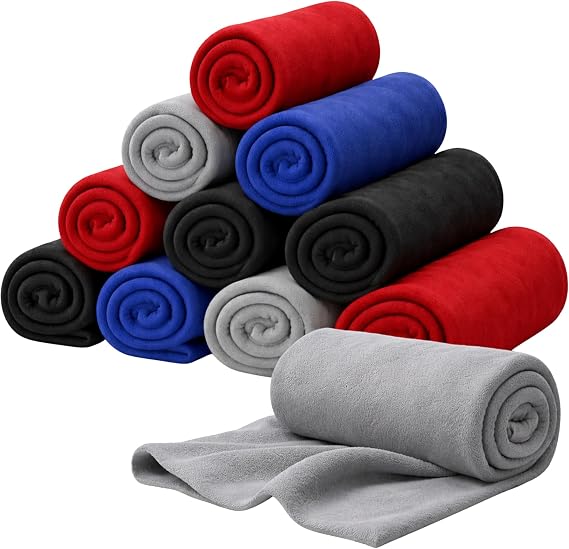 12 Pcs Fleece Throw Blankets, Bulk Pack 50x60 Soft for Home, Office, Wedding Gift Camping Bed Couch Pet