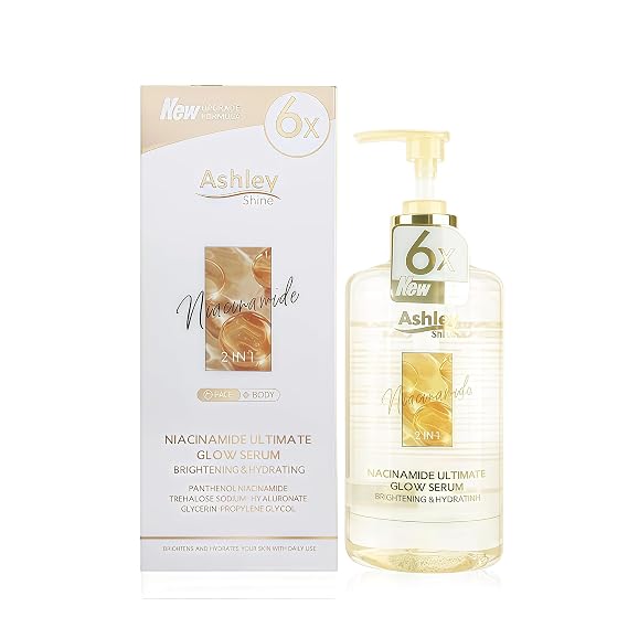 Ashley Shine Niacinamide Serum Moisturizes Skin Care 2 in 1 for Face and Body,Brightening Serum for Dark Spots, Body, Fine Lines & Wrinkles 17.58Fl Oz