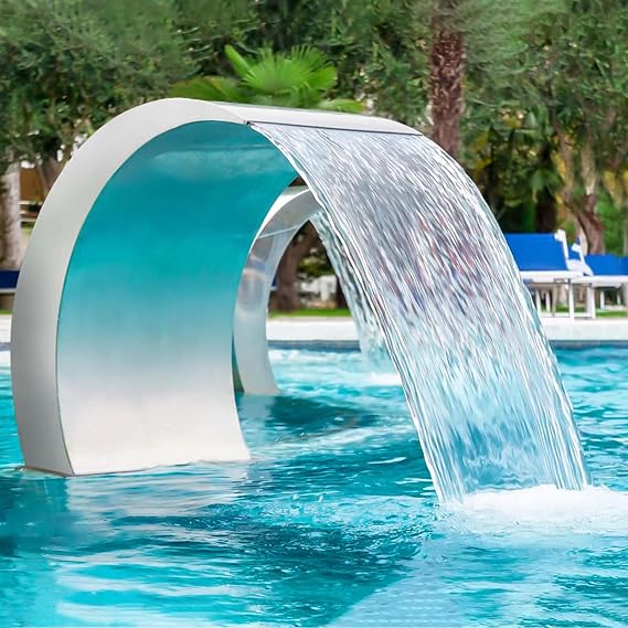 Stainless Steel 304 Pool Fountain Silver Color for Ground Pools Garden Outdoor Waterfalls Sheer Descent Pond Water Feature-15.7" Height